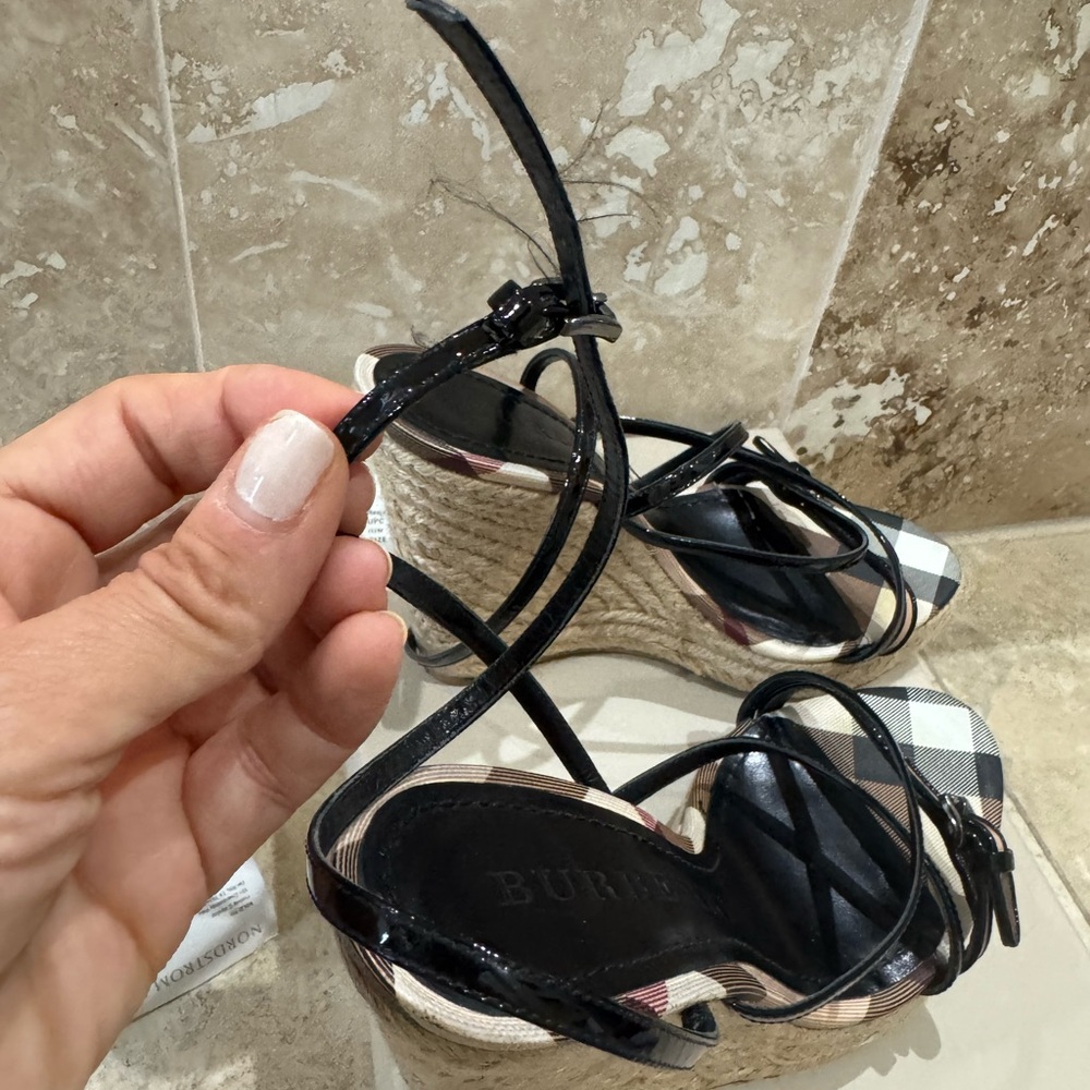 Burberry Black and Cream Wedge Shoes